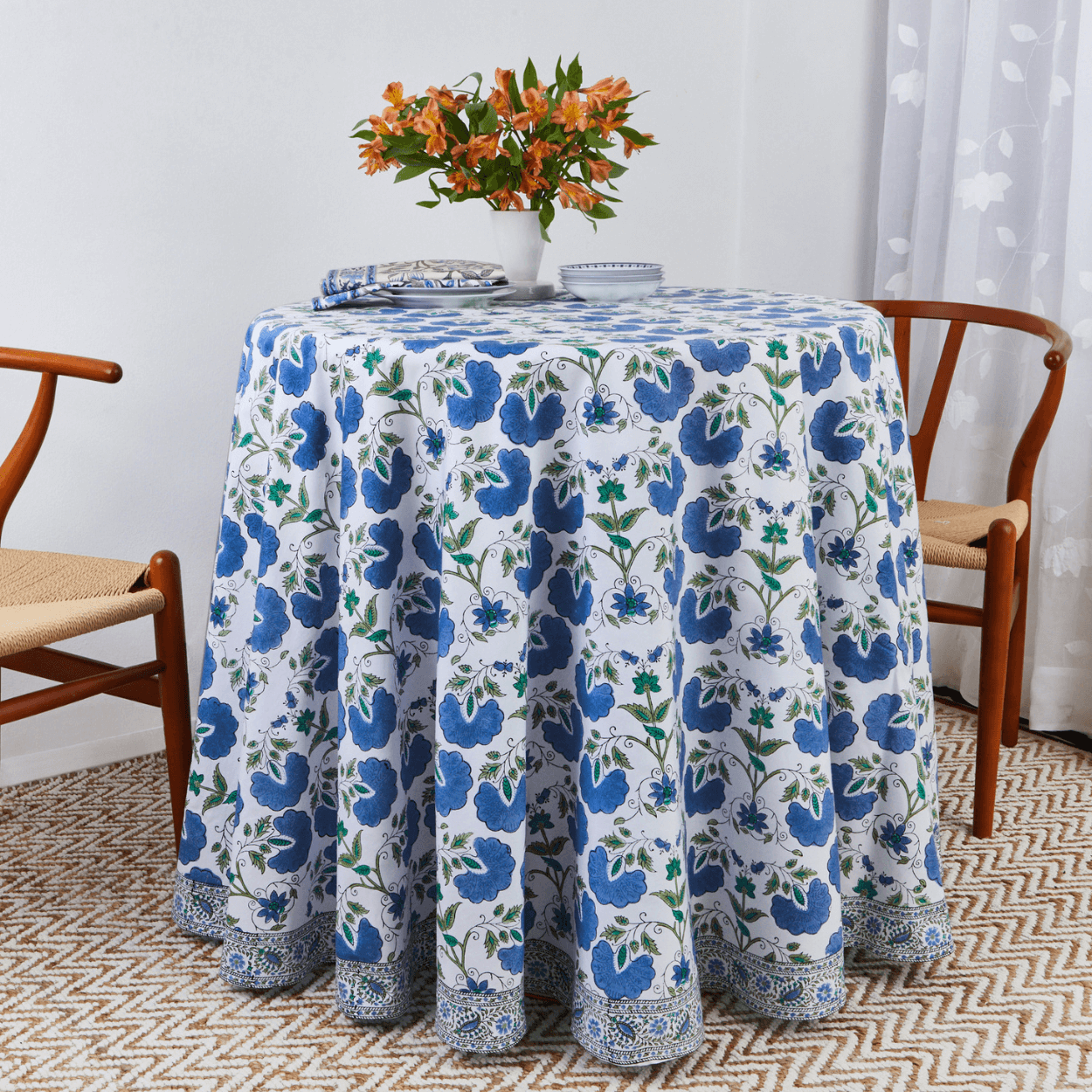 Janvi Round Tablecloth - Blue